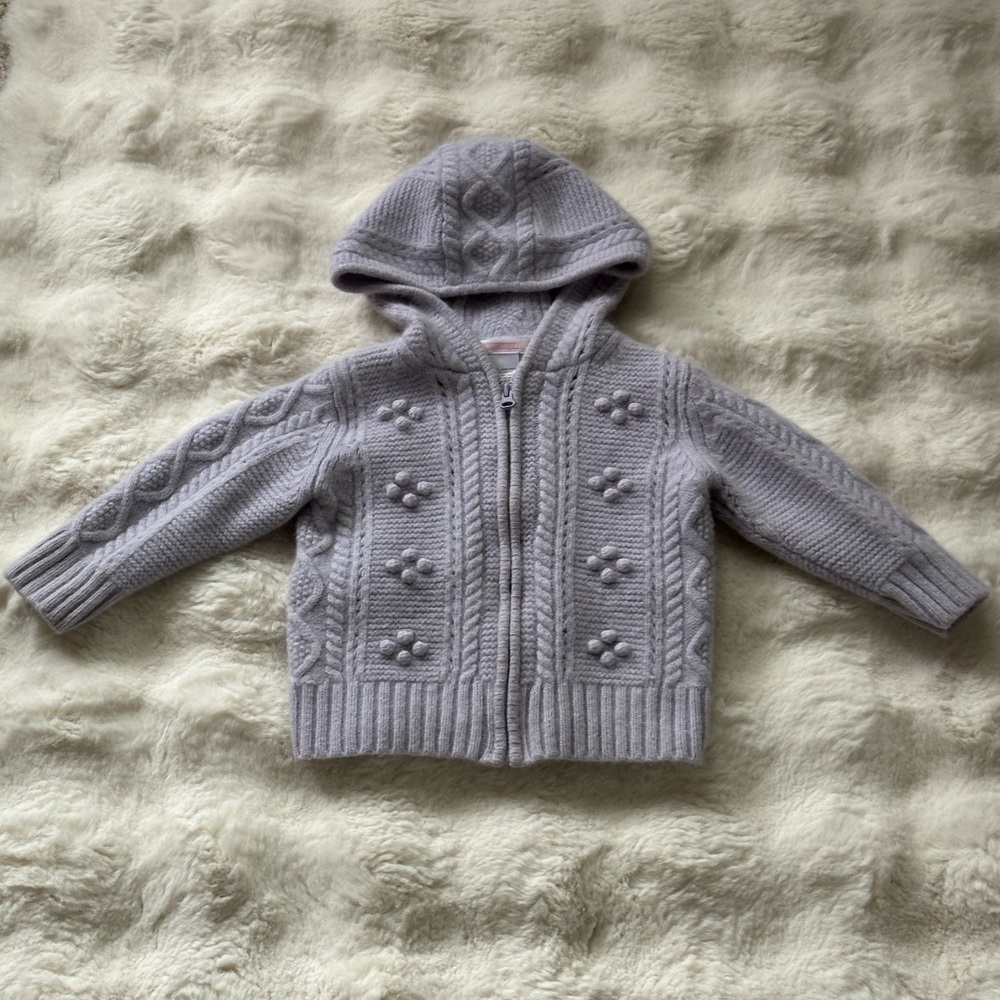 JANIE and JACK Cable Knit Lavender Hoodie Jacket Cardigan - Lambswool & Angora